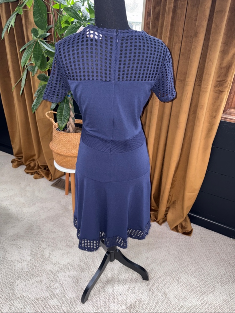 MICHAEL Michael Kors Navy Blue Eyelet-Detail Midi Dress - Picture 4 of 7